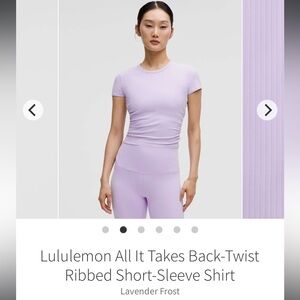 Lululemon All it Takes Twist Back Shirt in Lavender Frost, Size 10